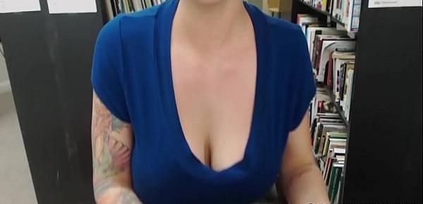  College girl with big tits masturbates in school library